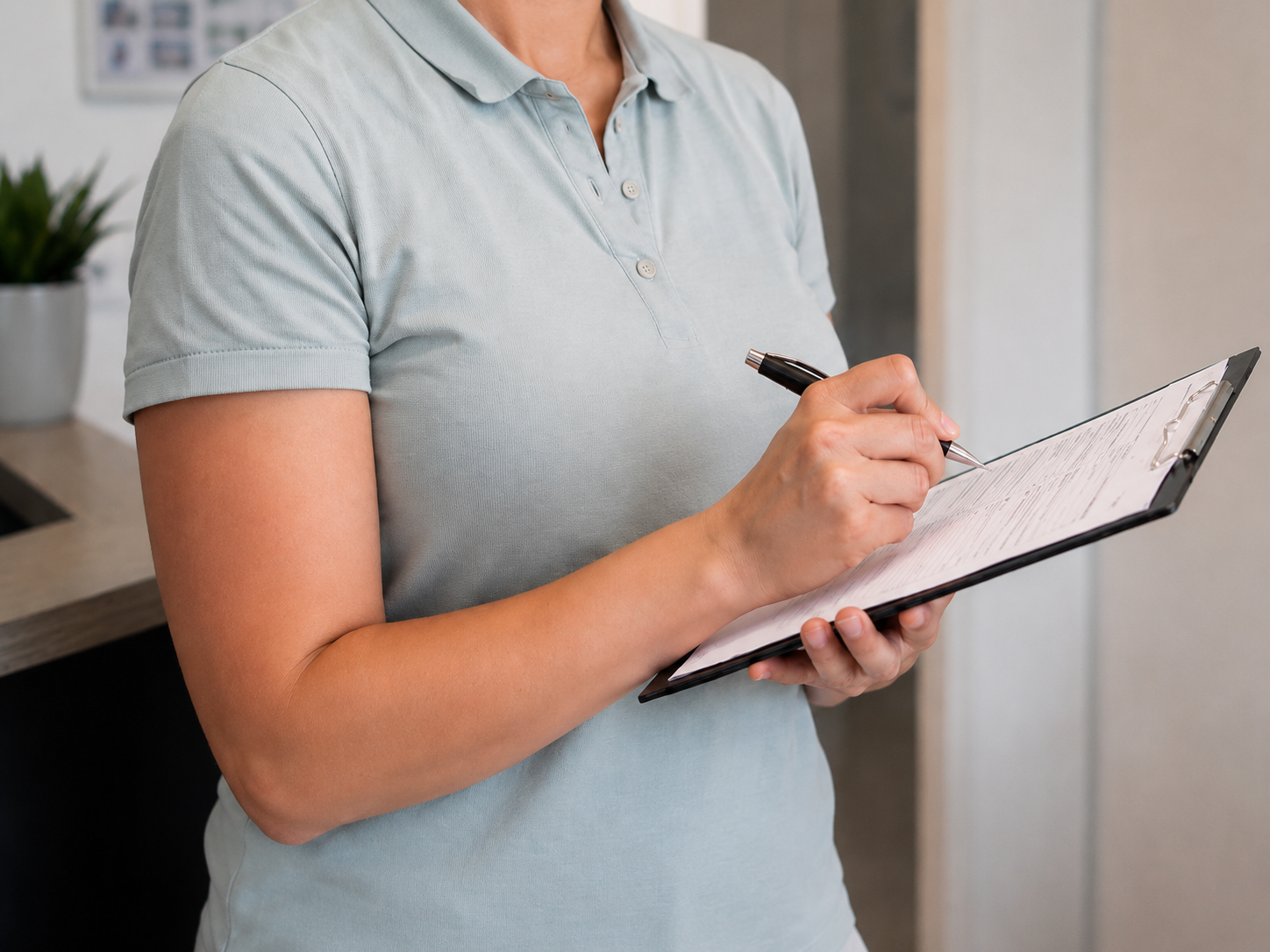 Dieses Bild zeigt eine Frau, die einen Fragebogen ausfüllt